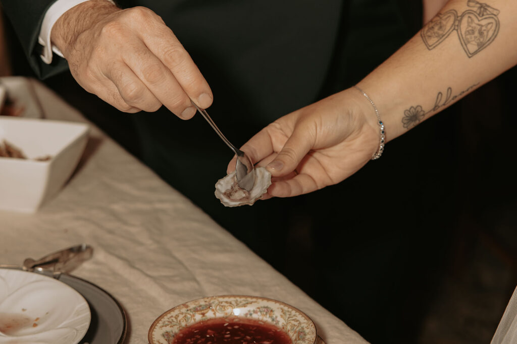 couple sharing oysters at sassafrass cafe in Bar Harbor Maine